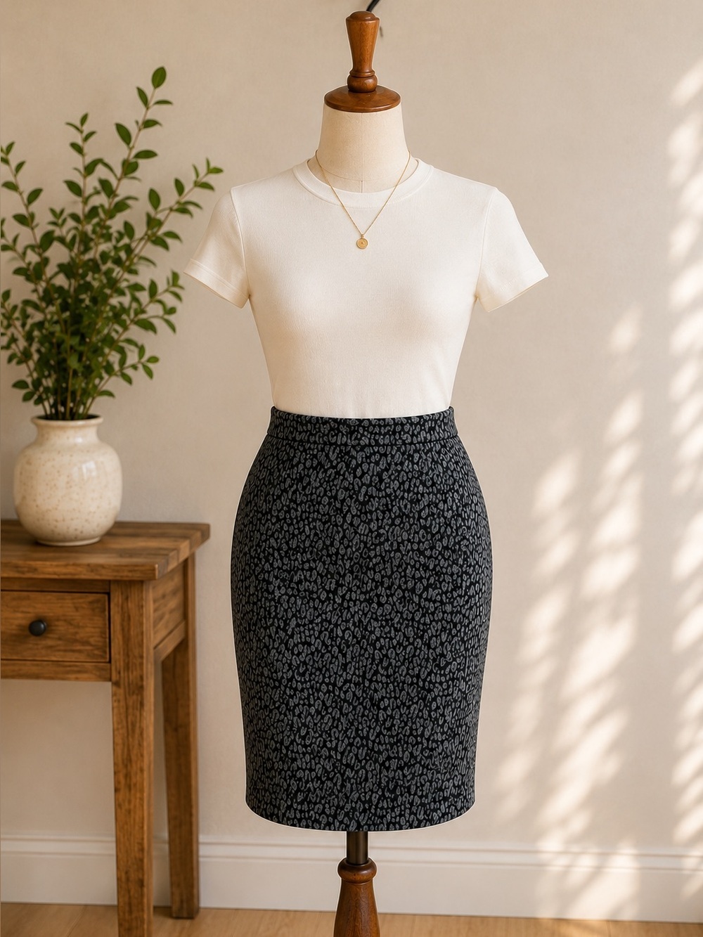 Calvin Klein Gray Animal Print Knit Pencil Skirt, Size Small